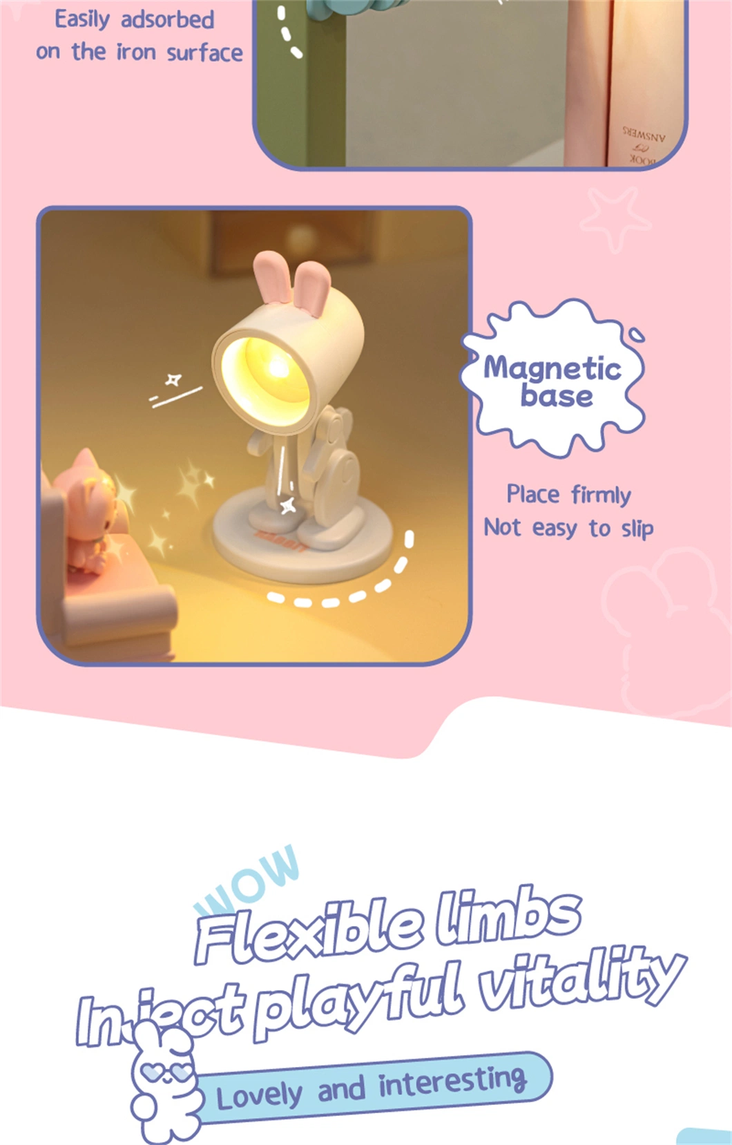 Mini Cute Children Gifts Night Light Magnetic Rabbit LED Table Lamp