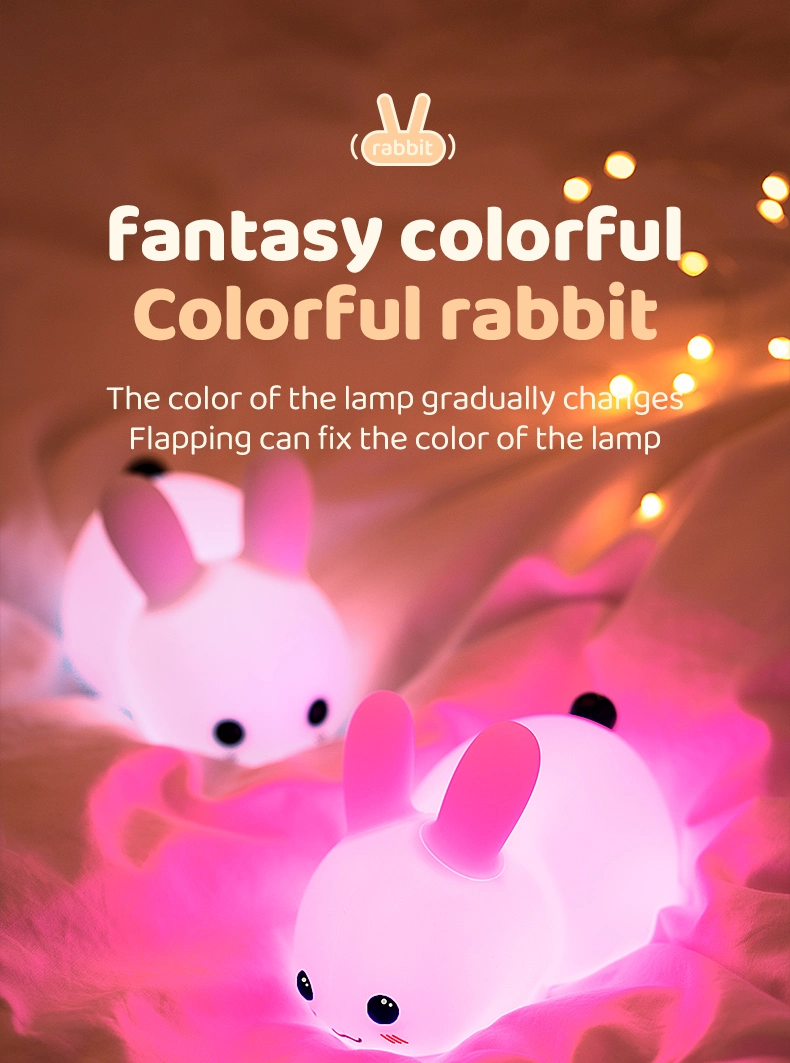 Custom Colorful Rabbit LED Night Light Bedroom Table Lamp for Kids