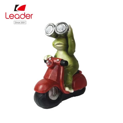 Statue de grenouille de Scooter solaire, Statue de jardin solaire, Figurine lumineuse