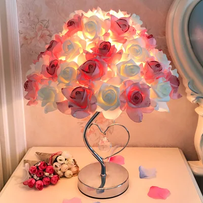 Lampe de Table romantique à LED en forme de Rose, veilleuse de chevet, de bureau, pour la maison, décoration de fête de mariage, cadeau